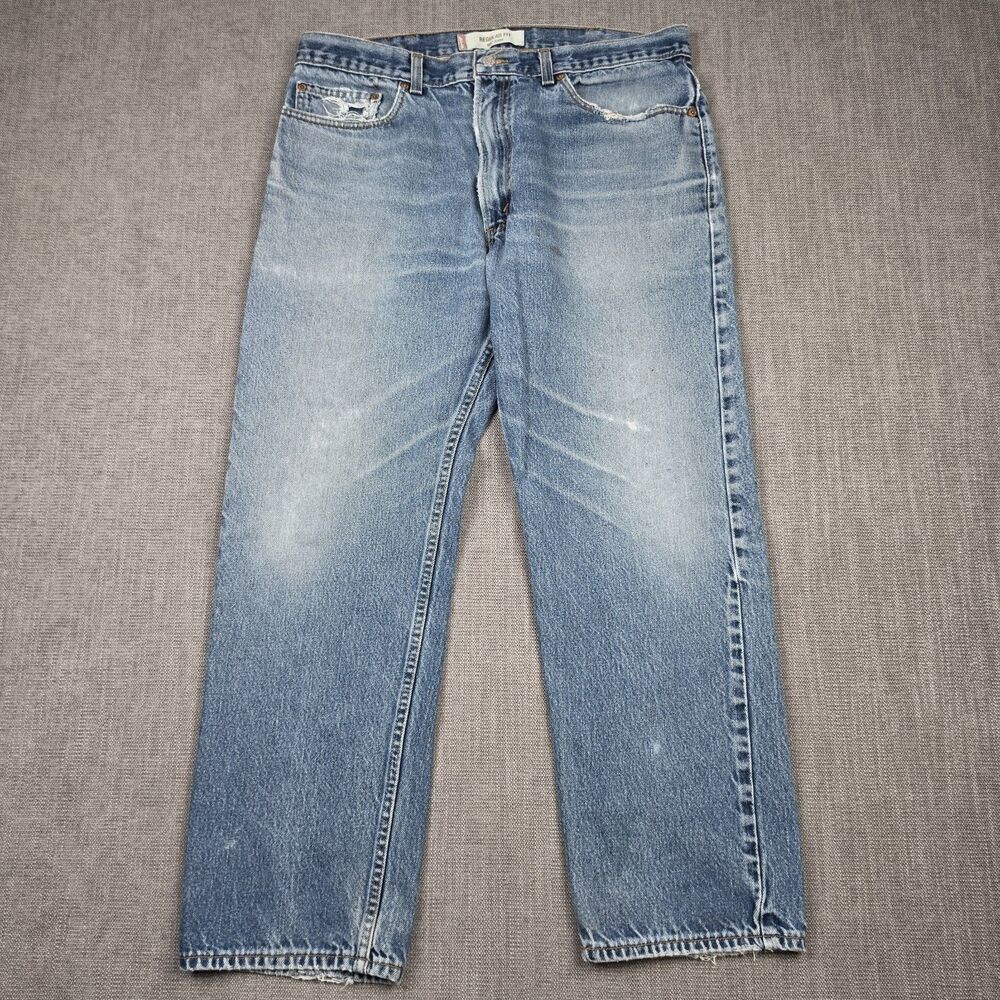 Vintage Levis 505 Made in USA Mens 38x30 Regular Fit Distressed Blue Denim Jeans